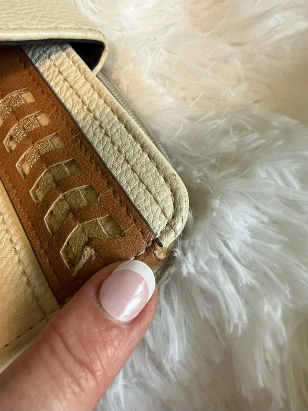 Cream and Tan Women's Wristlet Wallet